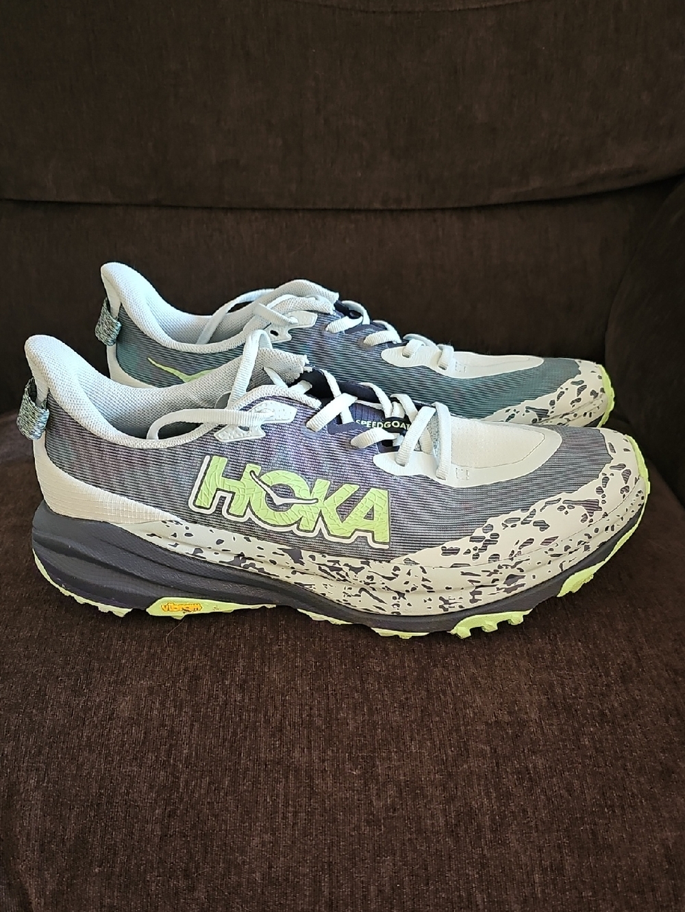 Hoka Speedgoat 6 Trail Running Shoes in Gray & Neon Yellow-Green